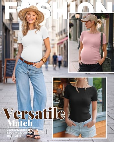 4 Pack Women's Maternity Ribbed Shirts - color: Black, Light Heather Gray, White, Light Pink, size: Small