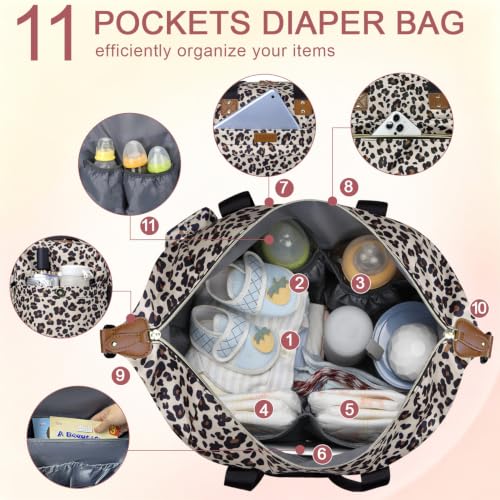 Pritent Diaper Bag Tote Waterproof Maternity Baby Bags with Pacifier Case - color: Leopard, size: Medium