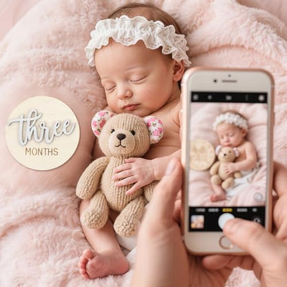 6 PCS Baby Monthly Milestone Cards Double Sided Wooden 3D Milestone - color: White