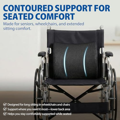 Blue Jay Memory Foam Lumbar Support for Wheelchair - Orthopedic Back Cushion for Elderly, Posture Correction & Lower Back Pressure Relief - Breathable Mesh
