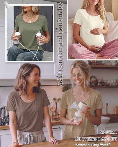 Oakgarden 4 Pack Women's Nursing Shirts - color: Sage Green, Cream, Coffee, Light Camel, size: X-Large