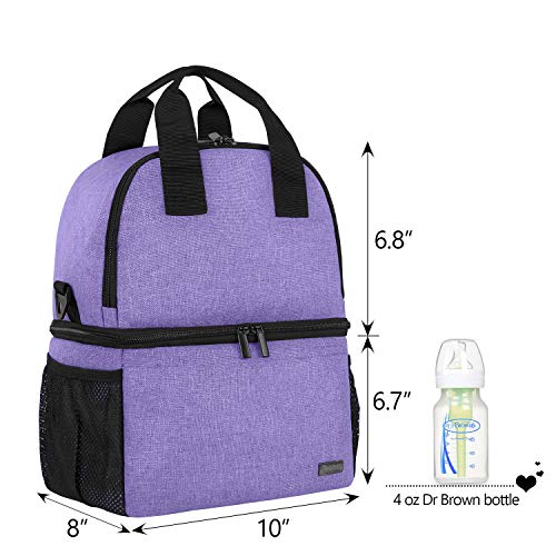 Teamoy Double Layer Breast Pump Tote Bag with Cooler Compartment, Purple - color: Purple
