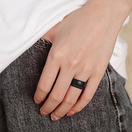 Egnaro Women's Stackable Silicone Rings, 2.5/5.5mm Wide 1.8/2mm Thick Bands - color: SETA5-Black,Black Glamour, Pink Sand, Ivory