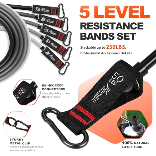 HPYGN Resistance Bands with Handles, 150 lb Exercise Bands for Home Workout - color: grey, style: 250LBS