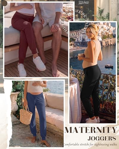 3 Pack Women Maternity Pants Pregnancy Lounge Jogger - color: Black, Dark Blue, Wine Red, size: Small