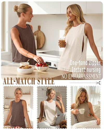 3 Pack Women's Nursing Tank Tops - color: Cream, Khaki, Mocha, size: Small