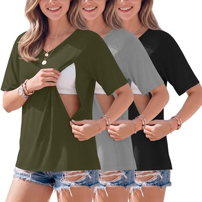 3 Pack Women's Nursing Shirts - color: Black, Gray, Army Green, size: Medium