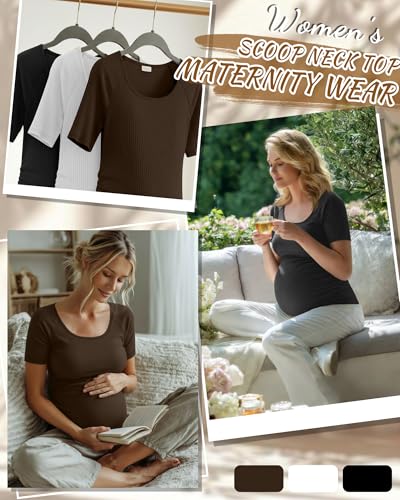 3 Pack Women's Maternity Tops - color: Coffee, White, Black, size: Medium