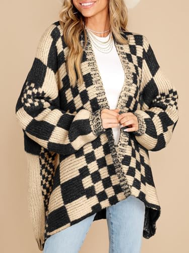 Saodimallsu Womens Checkered Cardigan Sweater - color: Apricot, size: X-Large