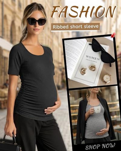 3 Pack Women's Maternity Tops - color: Heather Gray, Dark Heather Gray, Black, size: Medium