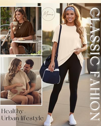 3 Pack Women's Oversize Nursing Tops - color: Cream, Khaki, Dark Brown, size: Large
