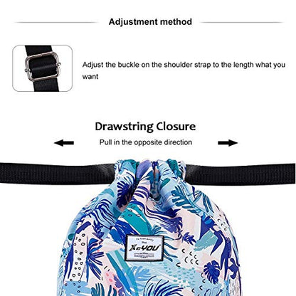 XEYOU Drawstring Backpack Bag Sport Gym Sackpack Beach Cinch Bag - color: Blue Leaves