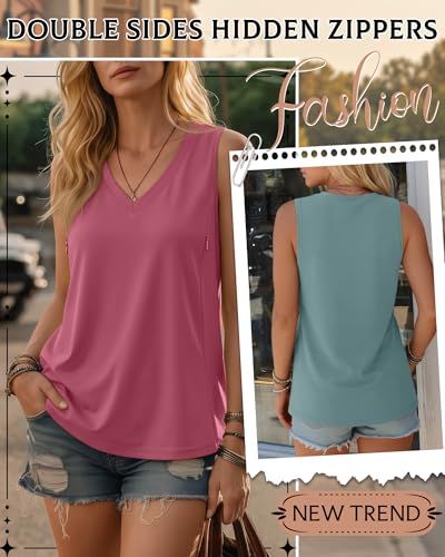 4 Pack Womens Nursing Tank Tops - color: Light Gray, White, Hot Pink, Dusty Blue, size: Medium