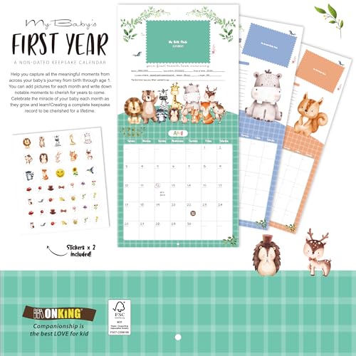 Baby's First Year Calendar with Stickers, 1st Year Tracker Memory Book