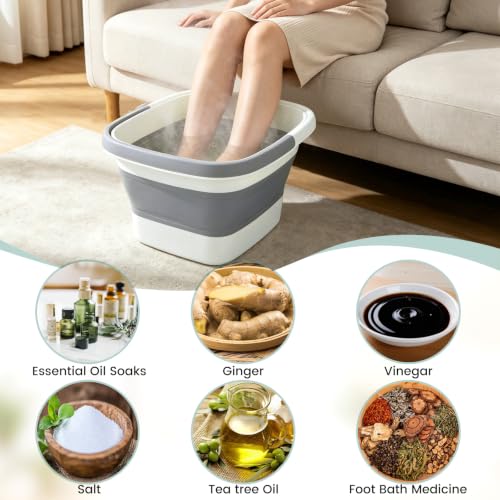 Collapsible Foot Soaking Tub with Massage Rollers Foot Bath Massage Grey