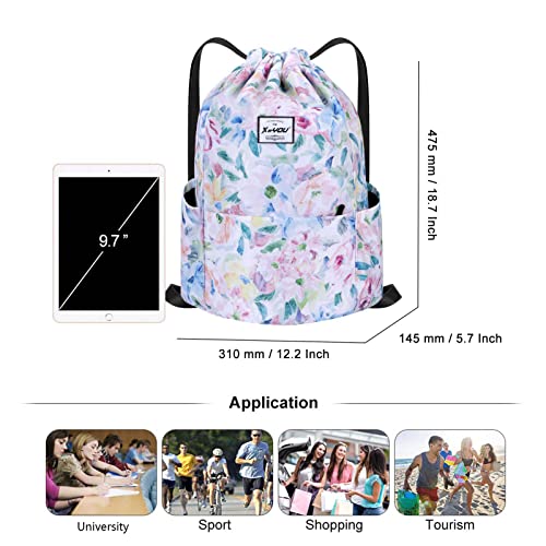 XEYOU Drawstring Backpack Bag Sport Gym Sackpack Beach Cinch Bag - color: Oil Painting Flowers