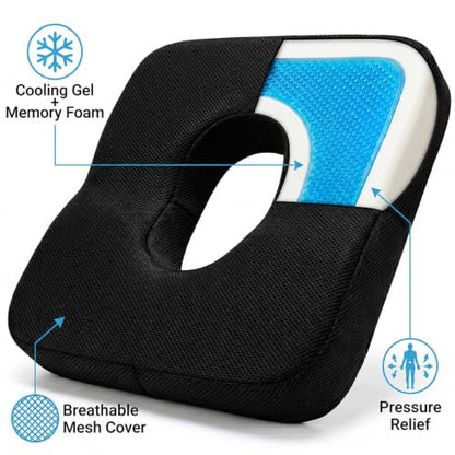 Gel Seat Cushion for Office Chair, Memory Foam, Black - color: Black