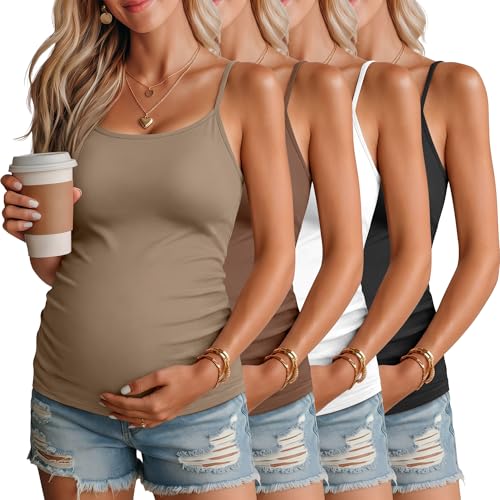 4 Pack Maternity Tank Tops - color: Khaki, Coffee, White, Black, size: Medium