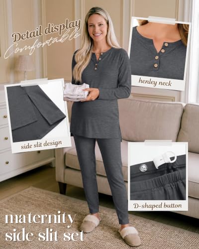Huukeay Maternity Lounge Set Long Sleeve - color: Dark Heather Gray, size: Small