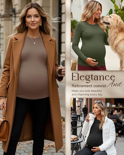 3 Pack Women's Thermal Maternity Shirts - color: Army Green, Coffee, Black, size: Small