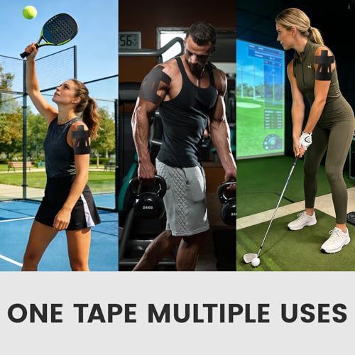 TEAWOO PreCut Kinesiology Tape for Shoulder (Black 20 Pcs) - color: Black