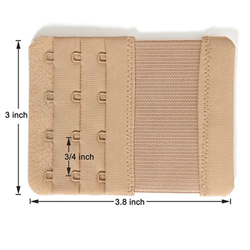 Women's Bra Extenders 4 Hook / 3 Hook / 5 Hook / 2 Hook Soft Comfortable Stretchy Bra Extension Strap - color: Beige, 3/4 Inch Spacing