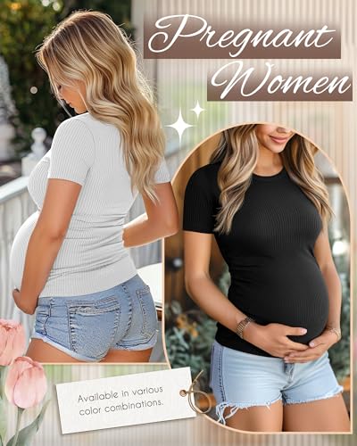 Ficerd 3 Pack Women's Short Sleeve Maternity Shirts - color: Black, White, Haze Blue, size: Small