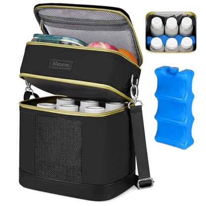 Mancro Breastmilk Cooler Bag with Ice Pack, Double Layer Bottle Cooler Bag - color: Pure Black
