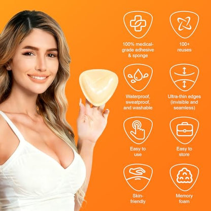 Snowy Insert: Double Sided Push Up Bra Pads | Reusable Waterproof Sticky Inserts for Strapless & Backless Dress for Women - size: B