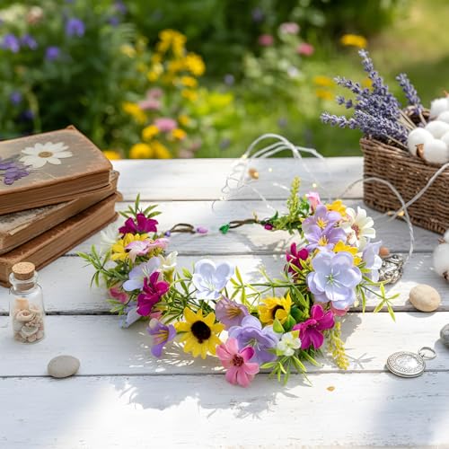 Fairy Flower Crown Headband, Sunflower Daisy Floral Headpiece - color: Multicolor A
