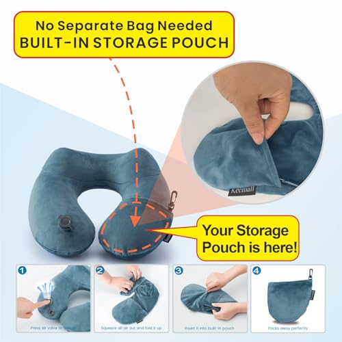 Keemall Inflatable Travel Neck Pillow for Airplane & Long Flights, 2 Pack - color: Grey-2 Pack, size: Medium