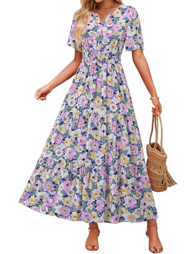 ZESICA Women's 2026 Summer Floral Boho A Line Maxi Dresses - color: Purple, size: Medium