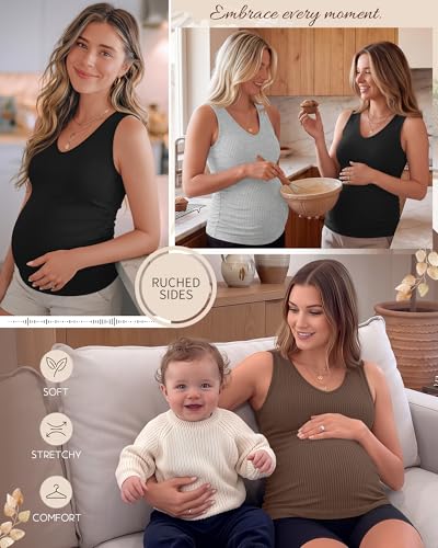 Ficerd 3 Pack Maternity Sleeveless Tank Tops - color: Brown, Light Gray, Black, size: XX-Large