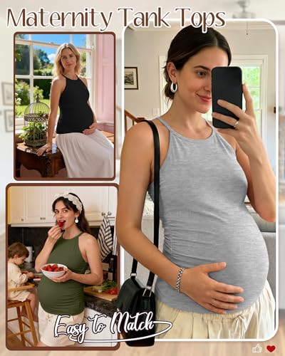 3 Pack Women's Maternity Tank Tops - color: Army Green, Light Heather Gray, Black, size: Medium