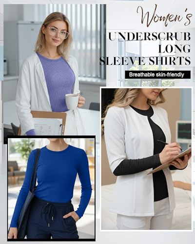 4 Pack Women's Underscrub Shirts - color: Purple Blue, Royal Blue, White, Black, size: Small