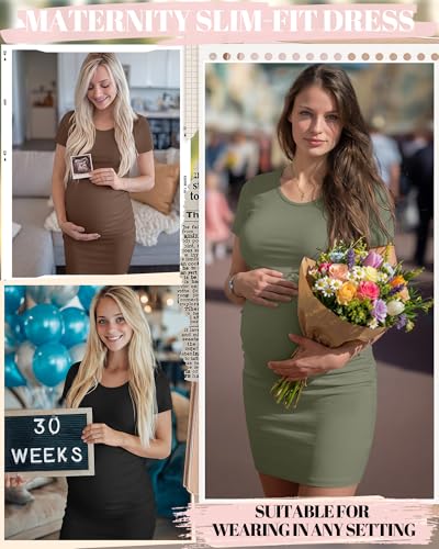 Riyiper 3 Pack Womens Maternity Short Sleeve Dresses - color: Black, Coffee, Army Green, size: Medium