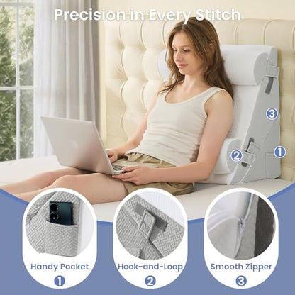 Sasttie Adjustable Wedge Pillow Set for After Surgery, Light Grey & White - color: Light Grey & White, size: Adjustable 9&12 Inch + 2 Head Pillows