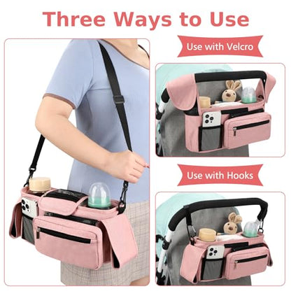 Accmor Universal Stroller Organizer with Insulated Cup Holder - color: All Pink