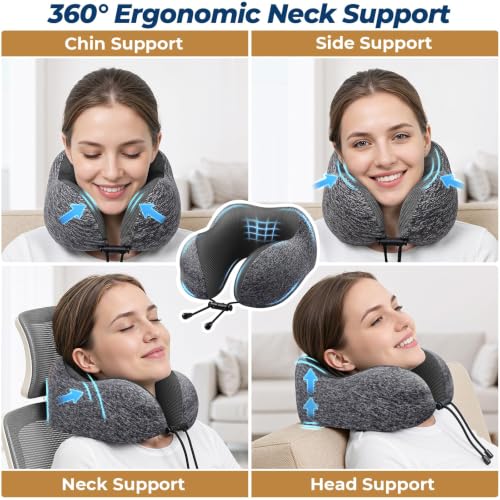 ExploreBliss Travel Pillow, Memory Foam Neck Pillow Airplane, Grey - color: Grey
