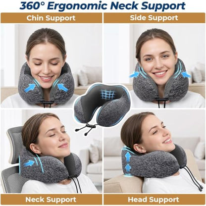 ExploreBliss Travel Pillow, Memory Foam Neck Pillow Airplane, Grey - color: Grey