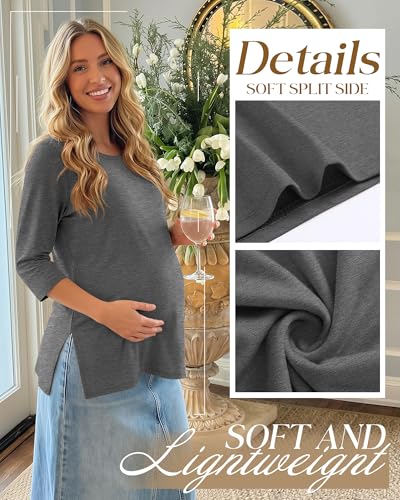 3 Pack Women's 3/4 Sleeve Maternity Loose Crewneck Tops - color: Burgundy, Mixed Gray, Pumpkin, size: Large