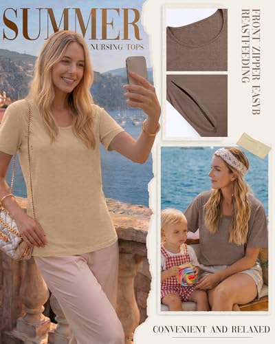 Ficerd 4 Pack Women's Maternity Nursing Shirts - color: Cream, Light Camel, Coffee, Black, size: Large