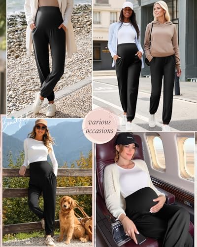 3 Pack Women's Maternity Jogger Pregnancy Sweatpants - color: Back,black,black, size: Large