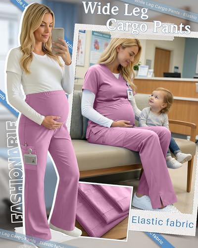 Women's Maternity Scrub Pants - color: Light Pink, size: Large