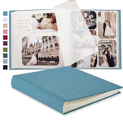 Pssoss Large Linen DIY Scrapbook Album with Writing Space,100 Pages, Blue - color: Blue
