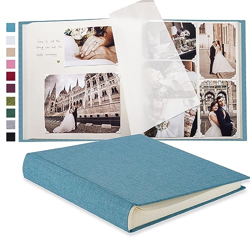 Pssoss Large Linen DIY Scrapbook Album with Writing Space,100 Pages, Blue - color: Blue