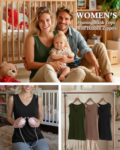 Ficerd 3 Pack Women's Nursing Tank Tops - color: Black, Mocha, Army Green, size: X-Large