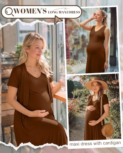 2 Piece Maternity Dress Outfits Set - color: Brown, size: Medium