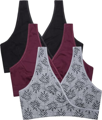 CAKYE 3 Pack Maternity Nursing Sleep Bra Breastfeeding Cotton Bralette - color: S-black/Burgundy/Grey Print - Third Style, size: Medium
