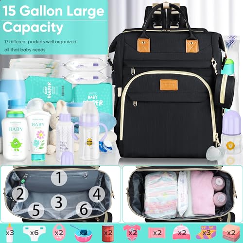 ZRSUN Diaper Bag with Changing Station, 3 in 1 Multifunctional, Black - color: Black